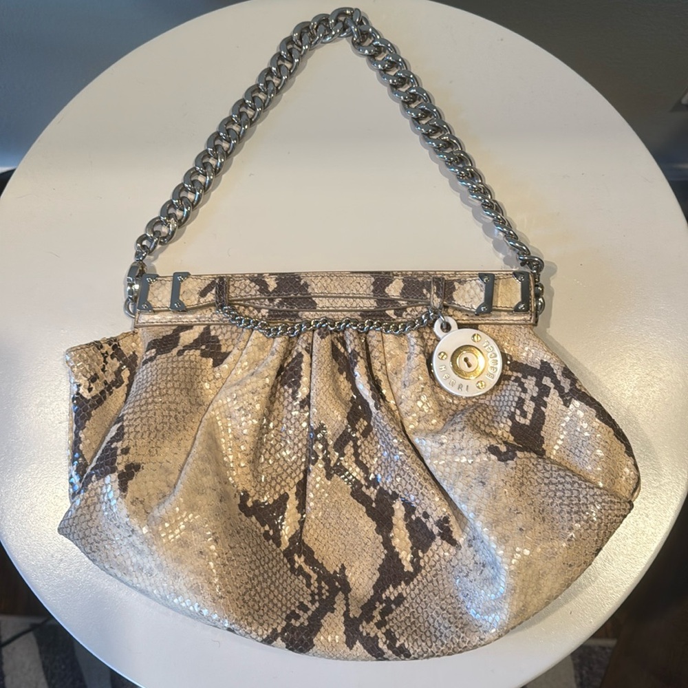 Henri Bendel Snakeskin Bag- gorgeous color with attached company mirror.